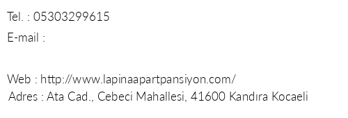 Lapina Apart Pansiyon telefon numaralar, faks, e-mail, posta adresi ve iletiim bilgileri